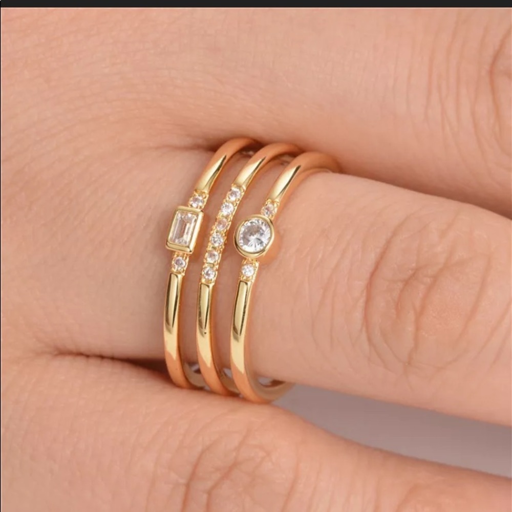 18k Gold & White Sapphire Layered Look Ring size 8 - Picture 3 of 3